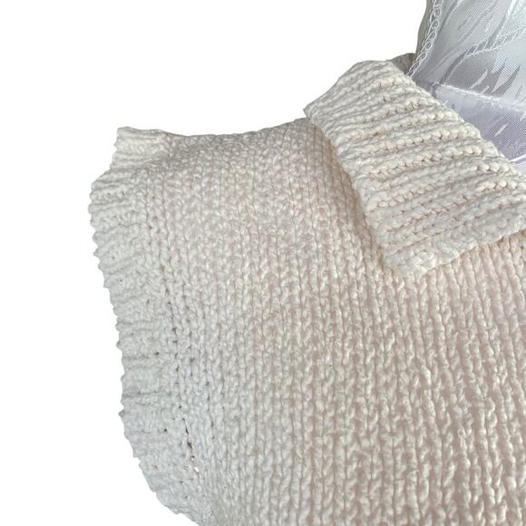 Vintage 90s Ivory Knit Button Down Coquette Cottage Sweater Vest Size Small - Picture 13 of 16